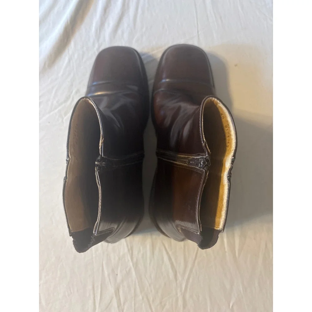 Kenneth Cole  Leather Cap Toe Ankle Boots Mens 12 Brown Side Zip Made in Italy